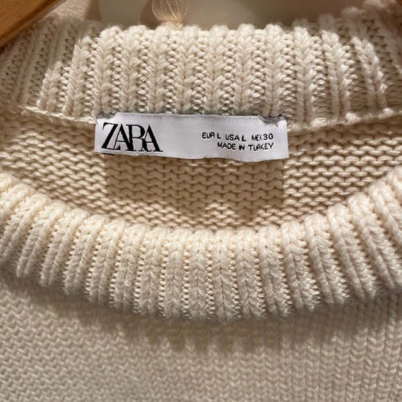 New Zara Cotton Fisherman Sweater with Turquoise Stripes - Picture 5 of 5